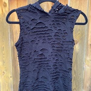 Shrine Goth Distressed Sleeveless Top with Hood